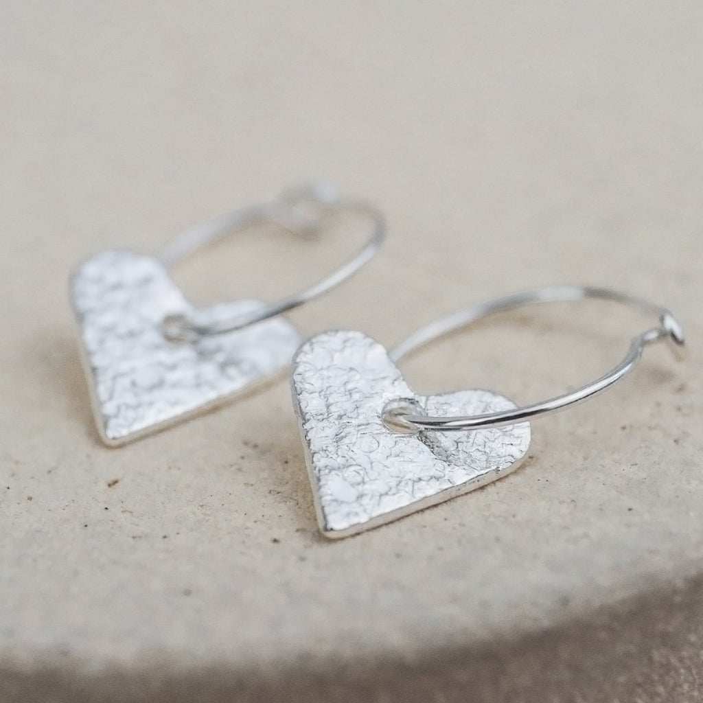 sterling silver textured heart charm classic wire hoops