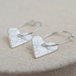 sterling silver textured heart charm classic wire hoops