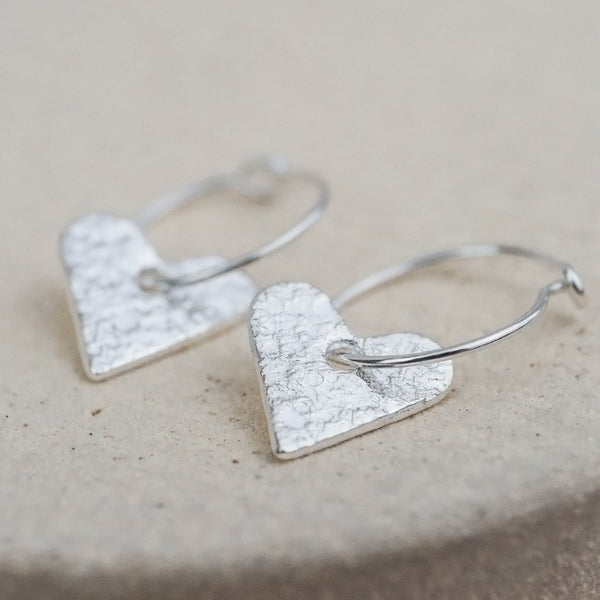 sterling silver textured heart charm classic wire hoops