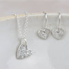 sterling silver small textured heart pendant and earrings set by Lucy Kemp Jewellery