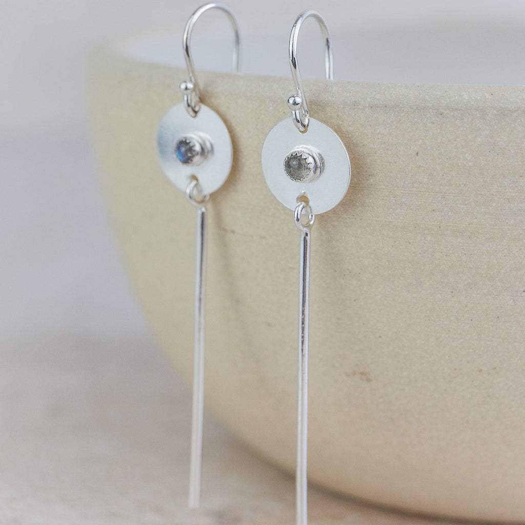 Sterling silver and semi precious birthstone stick earrings handmade by Lucy Kemp Jewellery