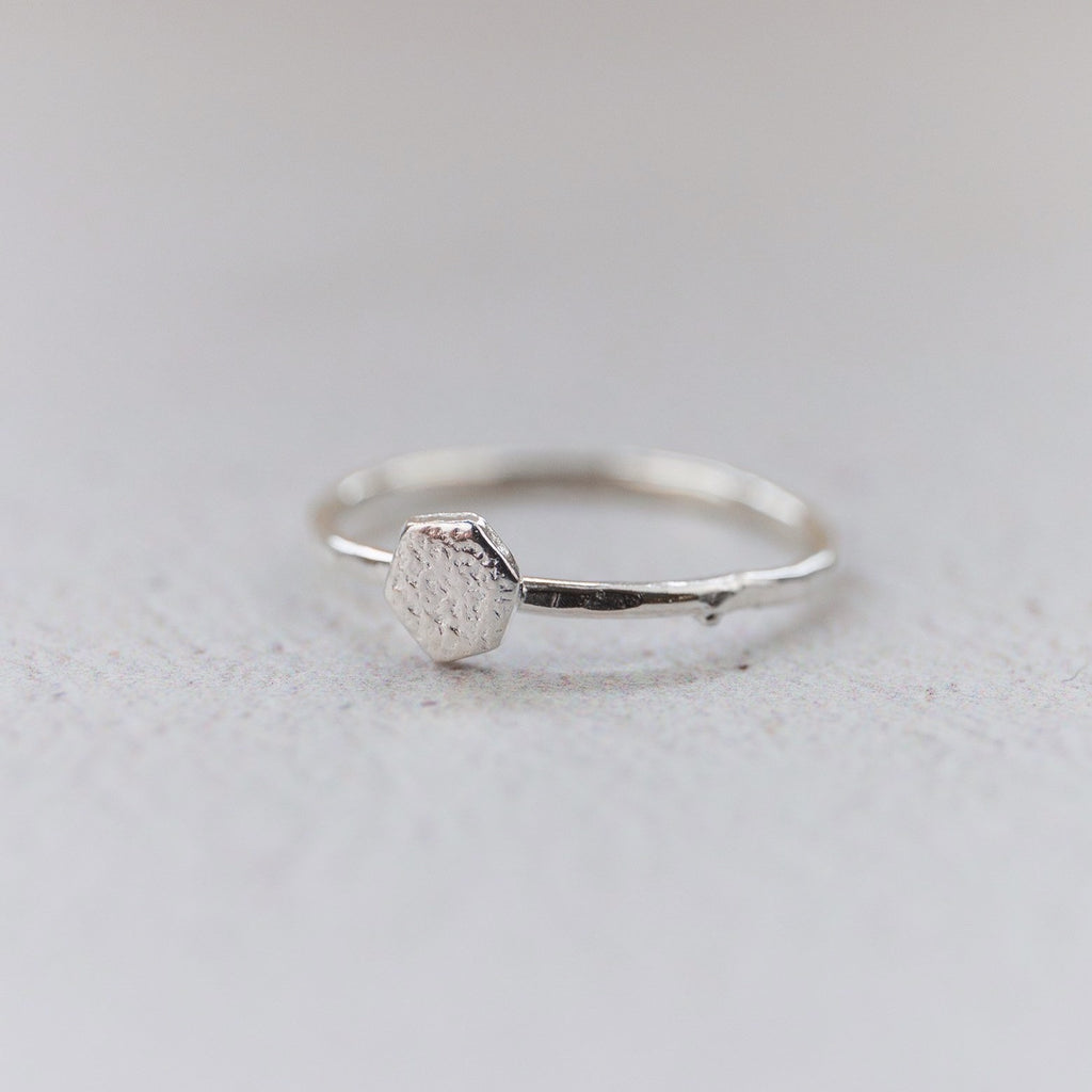 sterling silver mini hexagon charm ring