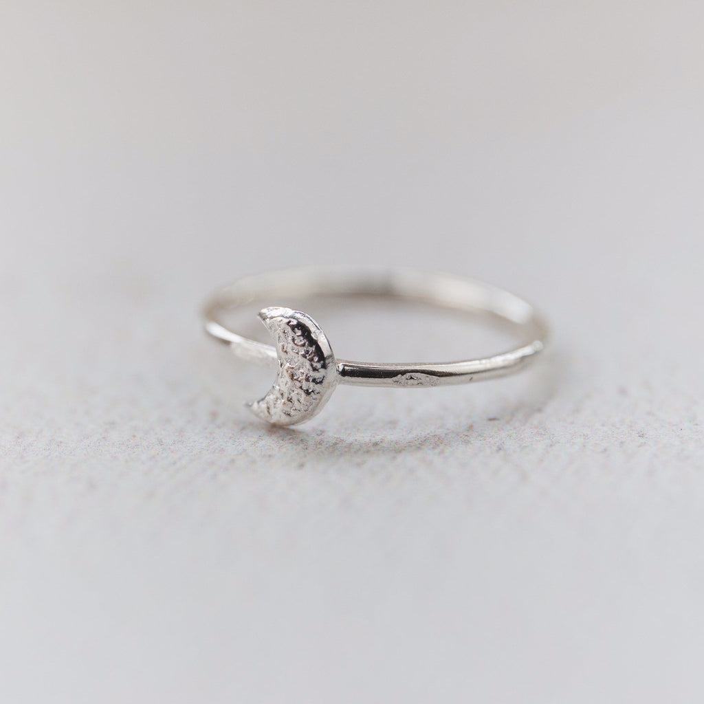 sterling silver mini moon charm ring