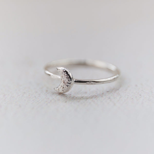 sterling silver mini moon charm ring