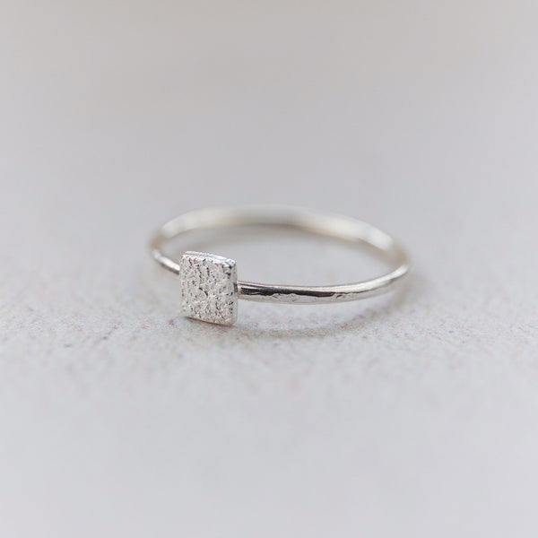 sterling silver mini square charm ring