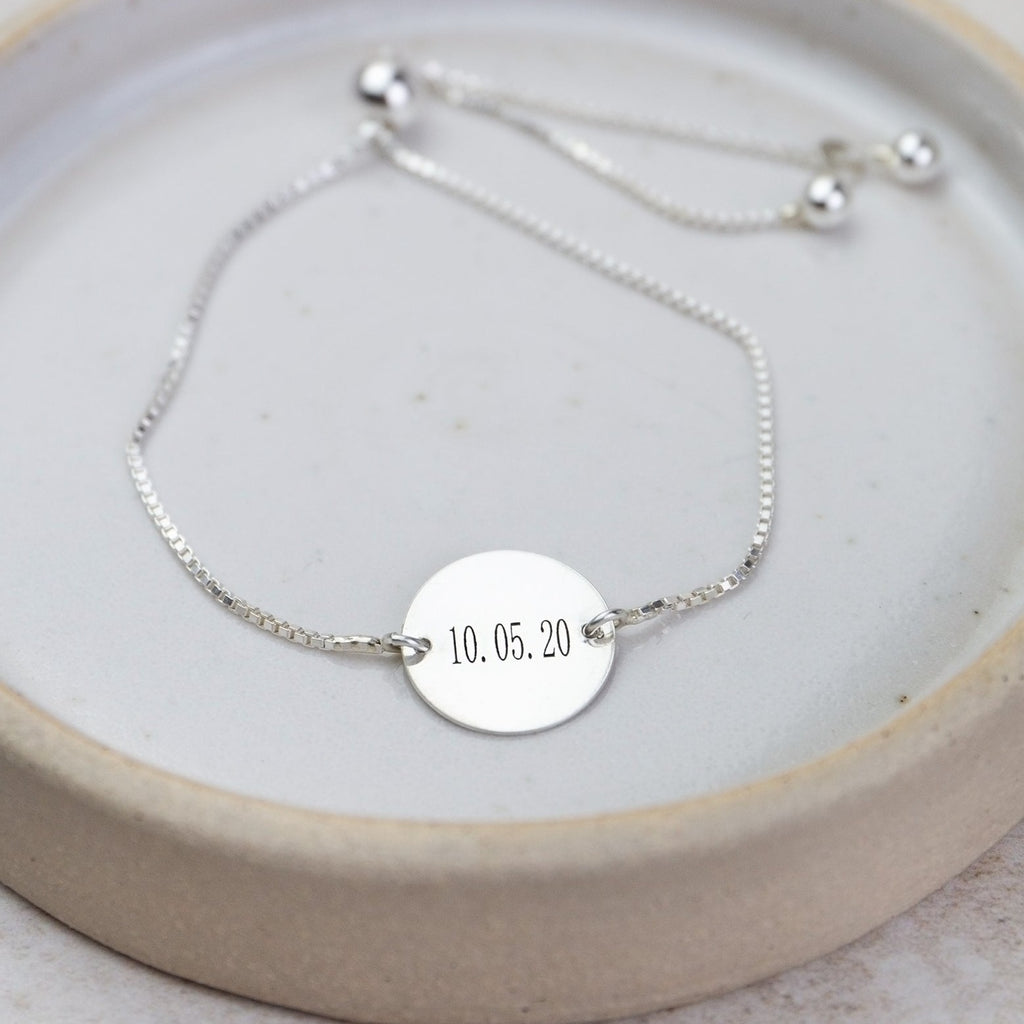 sterling silver monogram engraved bracelet handmade by Lucy Kemp Jewellery - new font