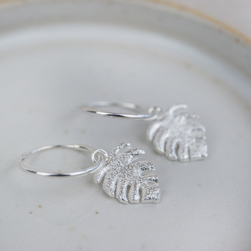 sterling silver monstera hoops by Lucy Kemp Jewellery