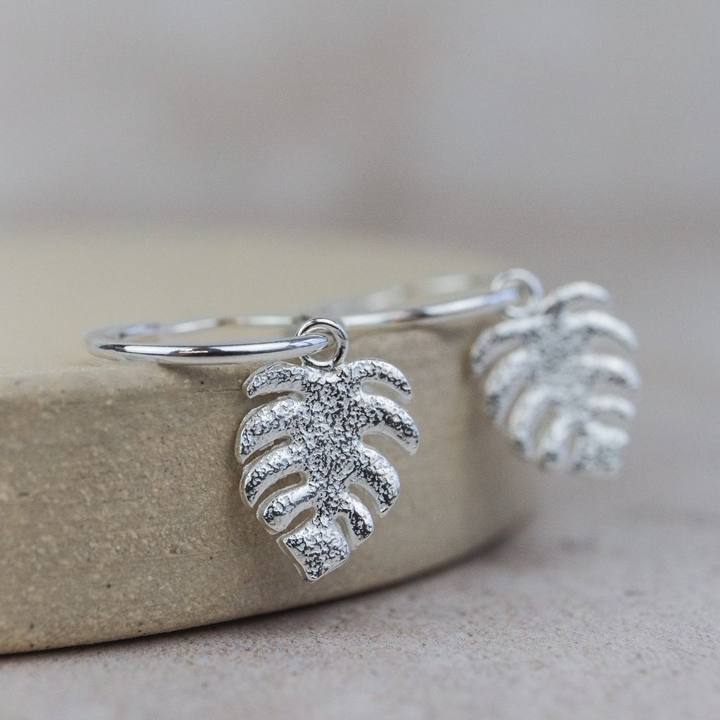 sterling silver monstera hoops by Lucy Kemp Jewellery