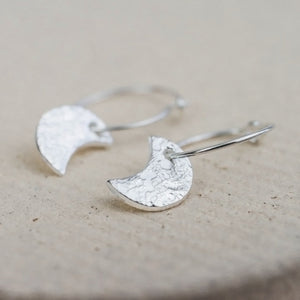 
                  
                    Sterling Silver Textured Moon Charm classic wire Hoops
                  
                
