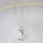 sterling silver small textured moon pendant by Lucy Kemp Jewellery