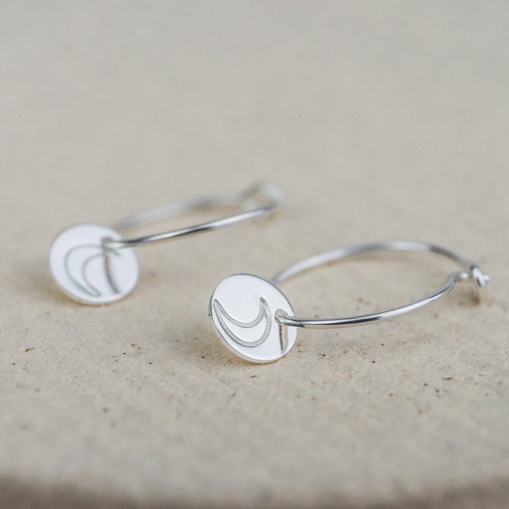sterling silver stamped open moon hoops