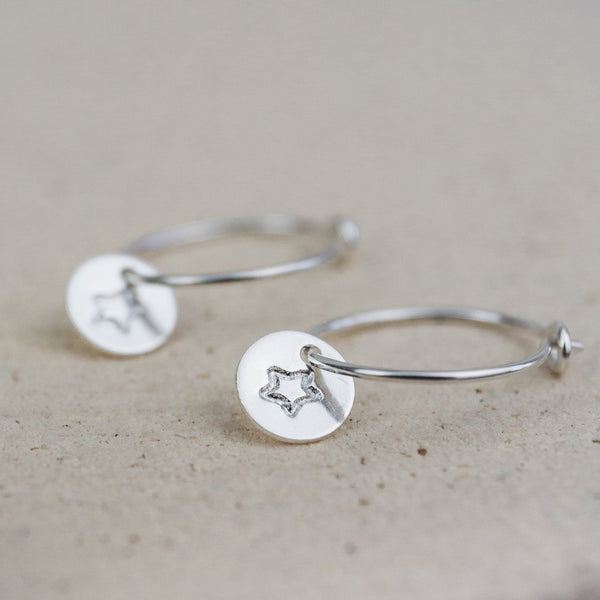 sterling silver stamped open star hoops