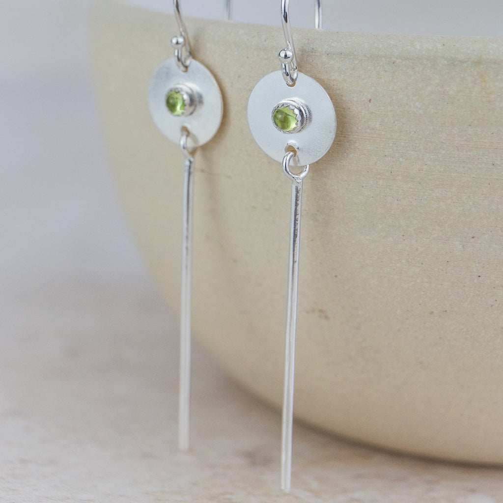 Sterling silver and semi precious birthstone stick earrings handmade by Lucy Kemp Jewellery