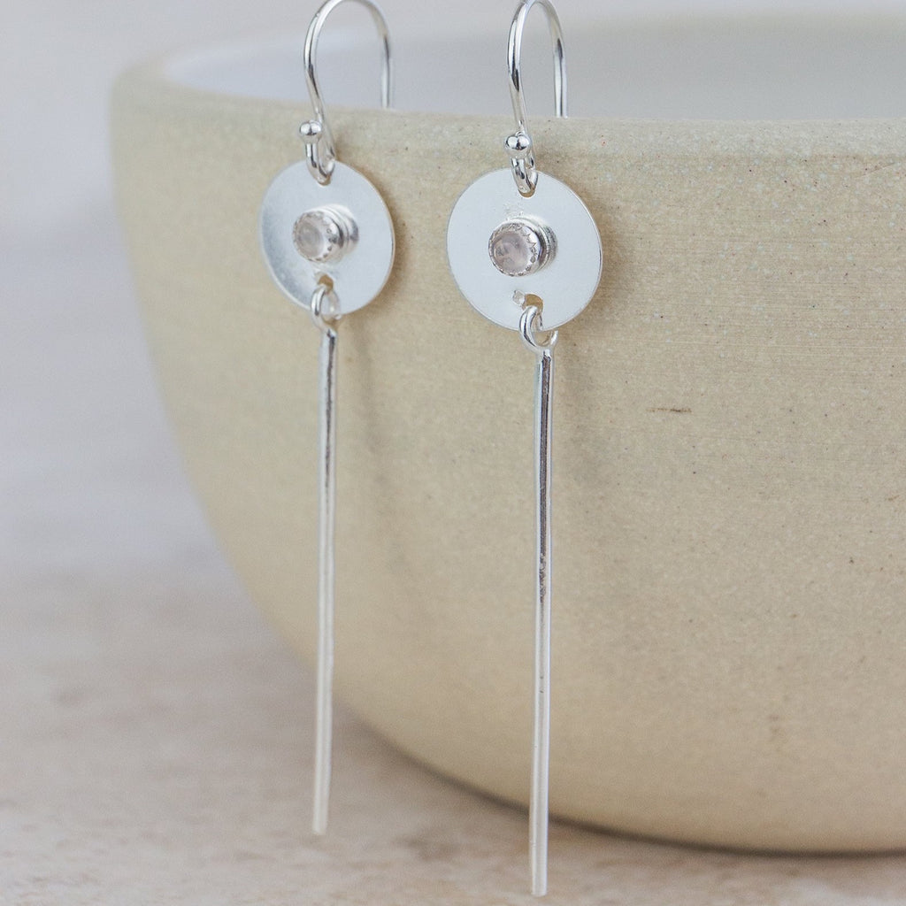 Sterling silver and semi precious birthstone stick earrings handmade by Lucy Kemp Jewellery