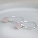 rose quartz sleeper gemstone hoops by Lucy Kemp Jewellery 