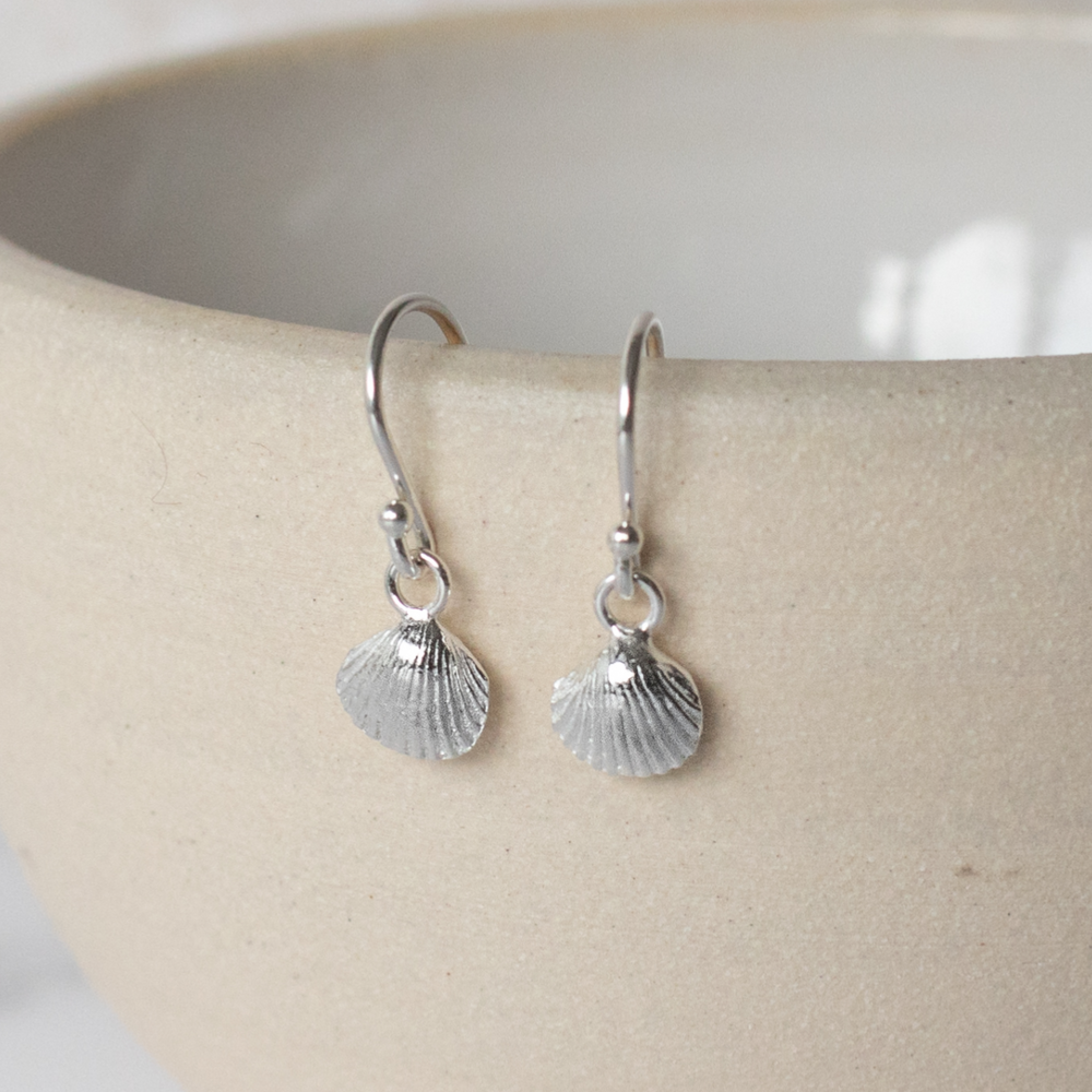 Sterling silver Cornish shell earrings handmade by Lucy Kemp Jewellery