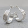sterling silver wood grain textured thick hoops