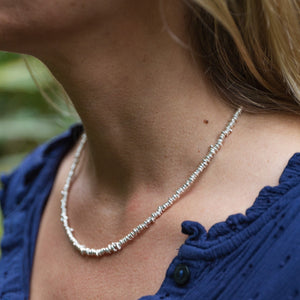 
                  
                    Sterling silver handmade small nugget necklace by Lucy Kemp Jewellery - worn image
                  
                