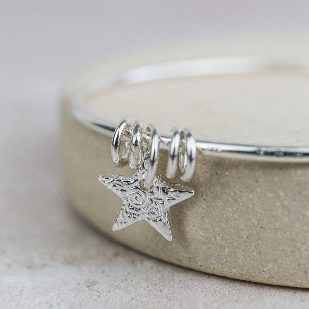 sterling silver textured star bangle