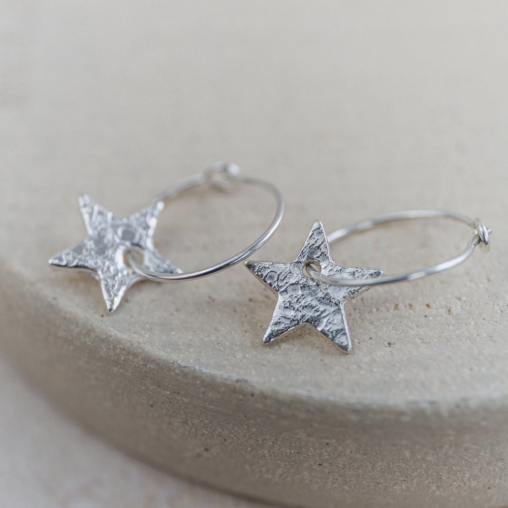 
                  
                    Handmade Lucy Kemp Jewellery Sterling Silver Text Star Charm Hoops
                  
                