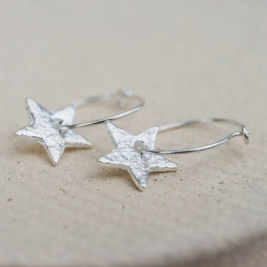
                  
                    Handmade Lucy Kemp Jewellery Sterling Silver Text Star Charm classic wire Hoops
                  
                