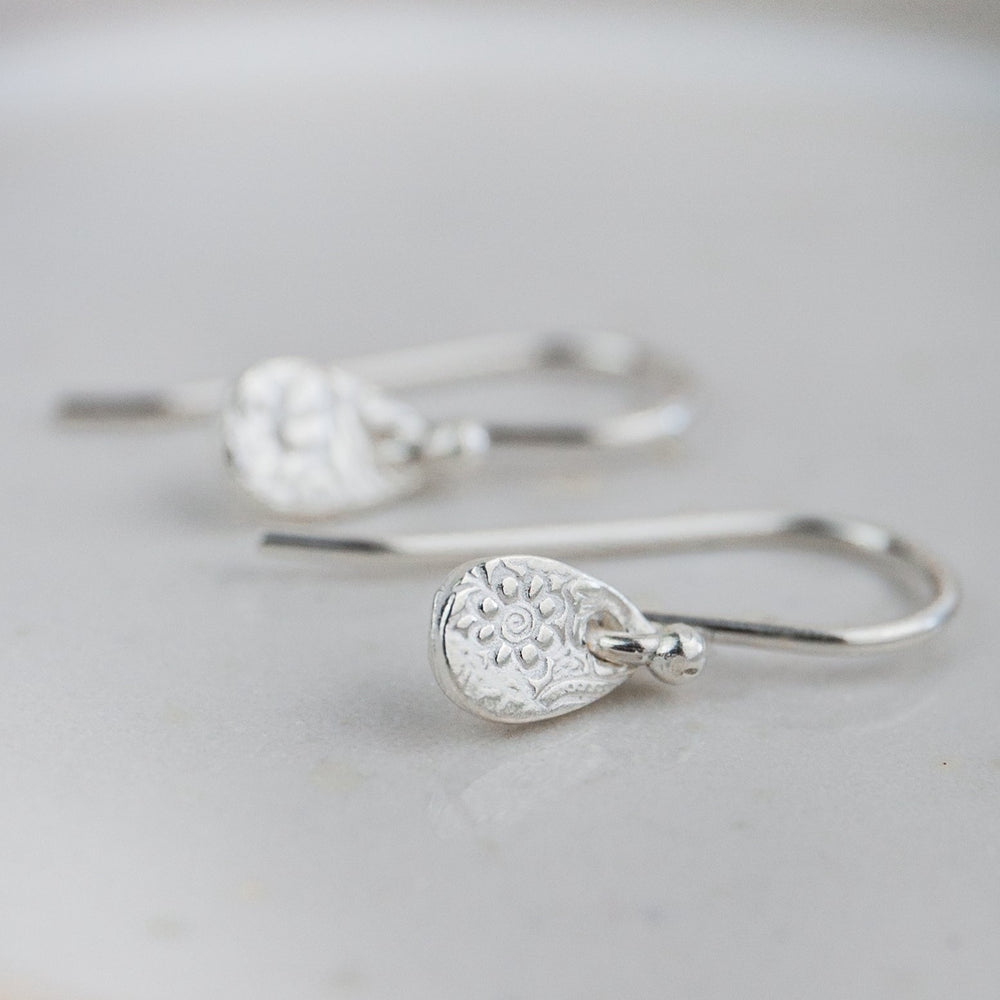Sterling silver mini textured teardrop earrings by Lucy Kemp Jewellery