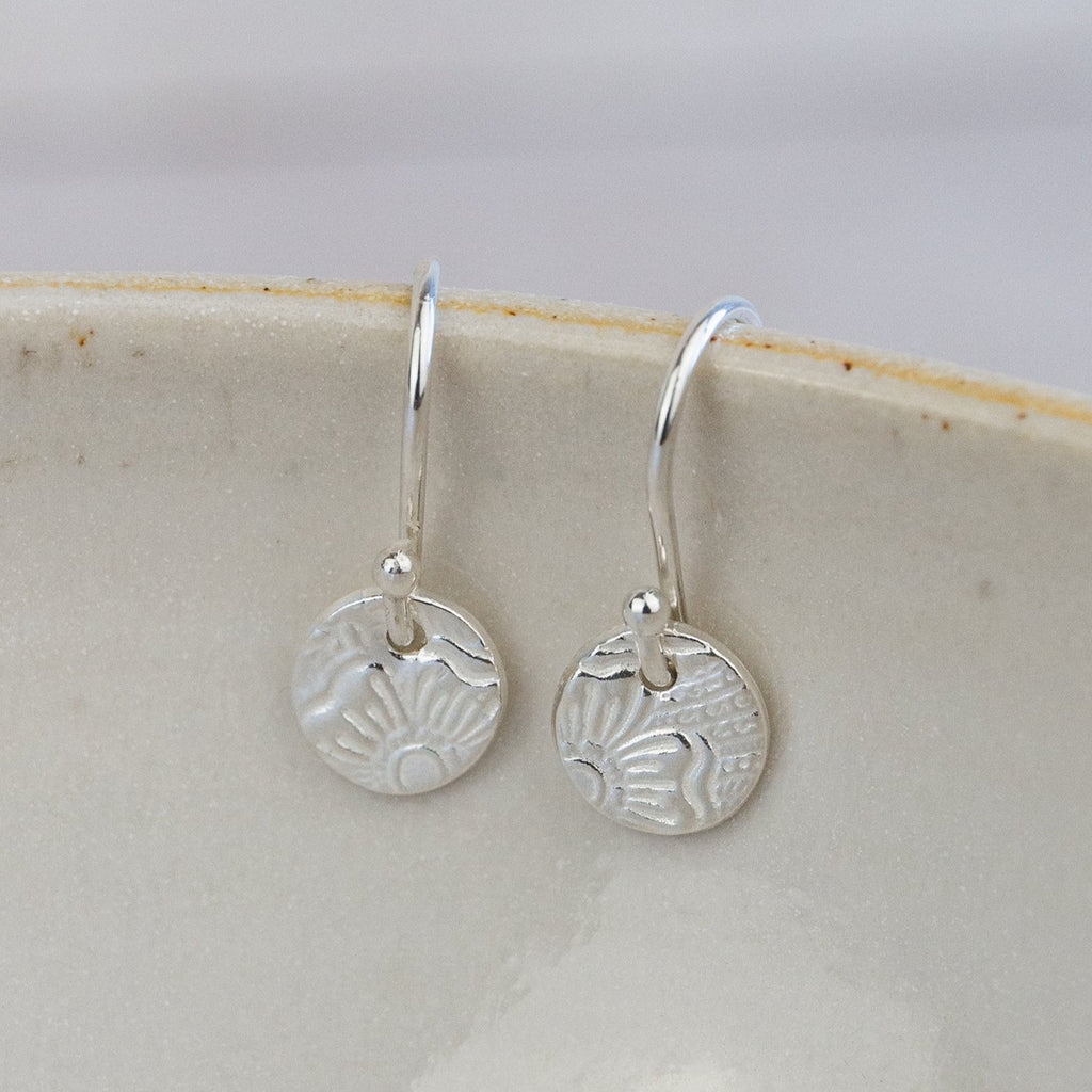 sterling silver mini  textured circle earrings by Lucy Kemp Jewellery