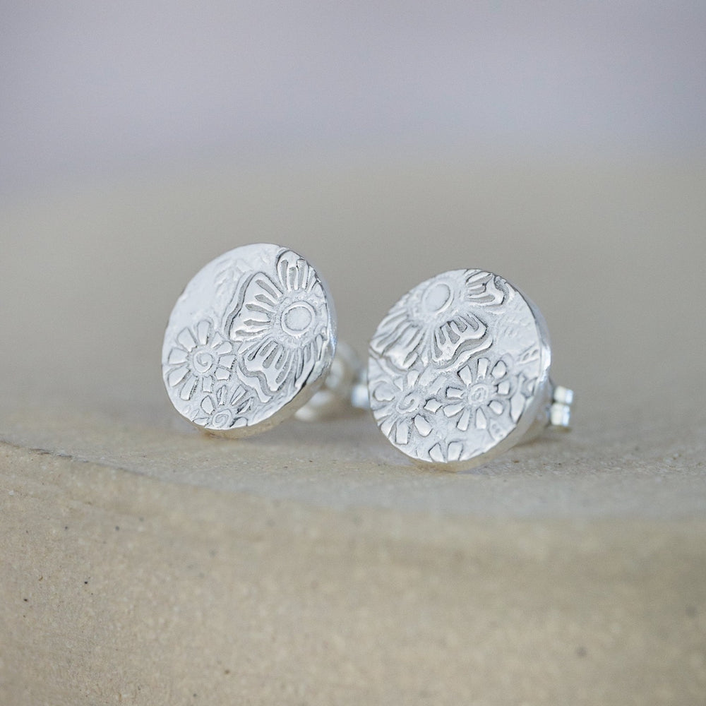 sterling silver textured circle studs by Lucy Kemp Jewellery 