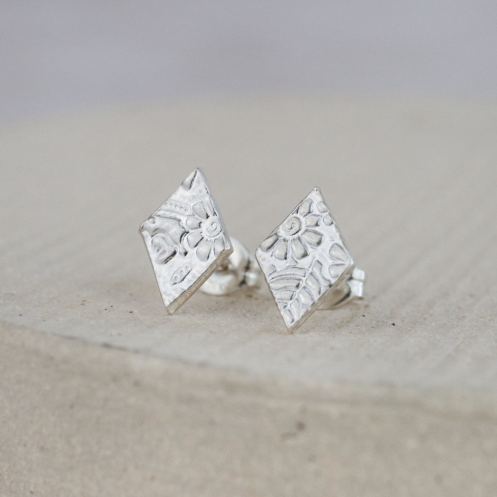 Sterling silver textured diamond studs by Lucy Kemp Jewellery 