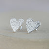 Sterling silver textured heart studs by Lucy Kemp jewellery
