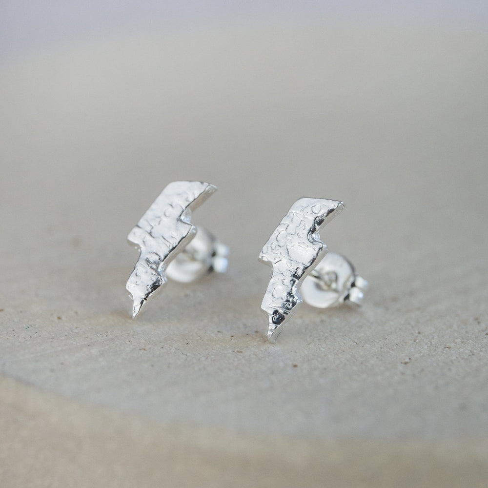 sterling silver textured lightning bolt studs by Lucy Kemp jewellery 