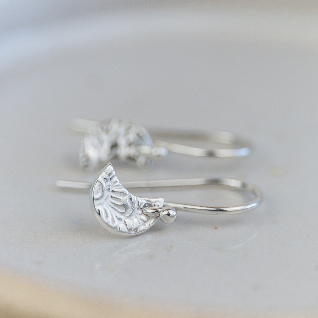 sterling silver mini textured moon earrings by Lucy Kemp Jewellery