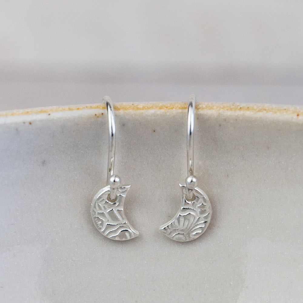 
                  
                    sterling silver mini textured moon earrings by Lucy Kemp Jewellery
                  
                
