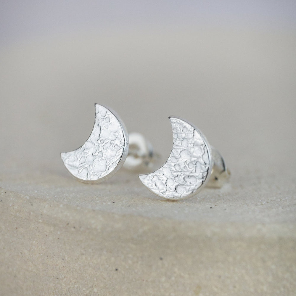 sterling silver textured moon studs by Lucy Kemp Jewellery 