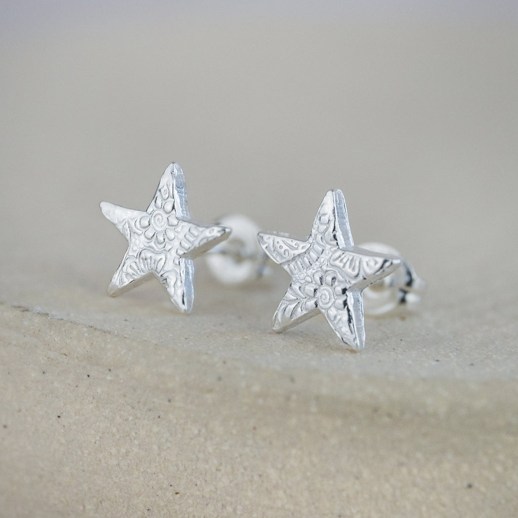 Sterling silver textured star studs by Lucy Kemp Jewellery 