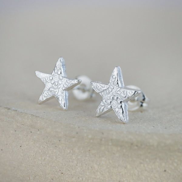 Sterling silver textured star studs by Lucy Kemp Jewellery 