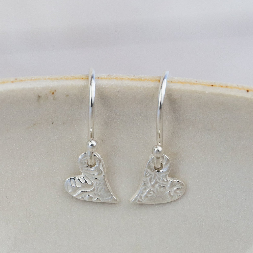 sterling silver mini tilted heart textured earrings