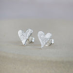 sterling silver textured tilted heart studs by Lucy Kemp Jewellery 