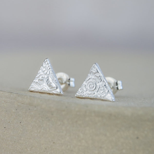 sterling silver textured triangle studs by Lucy Kemp Jewellery 