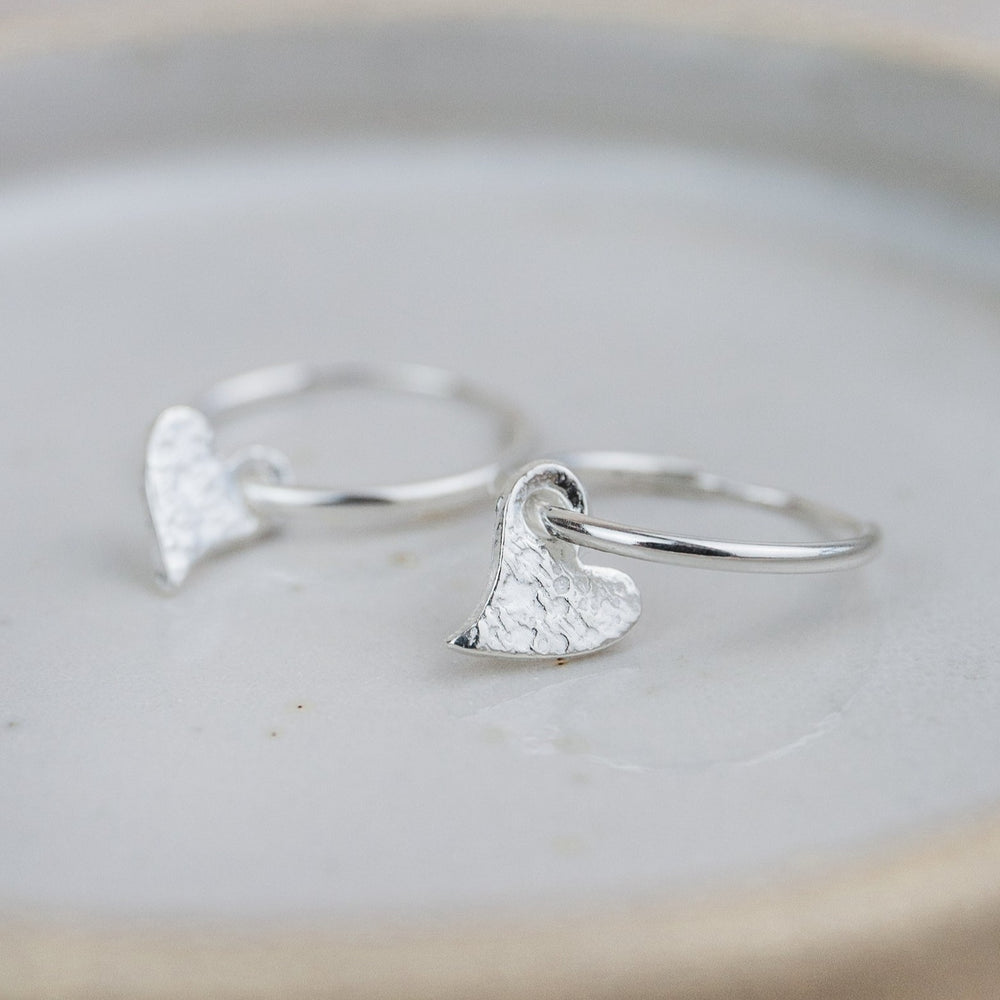 handmade sterling silver textured tilted heart charm sleeper hoops