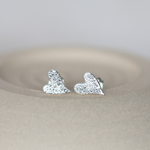 sterling silver textured tilted heart studs by Lucy Kemp Jewellery