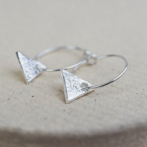 
                  
                    handmade sterling silver textured triangle charm classic wire hoops
                  
                