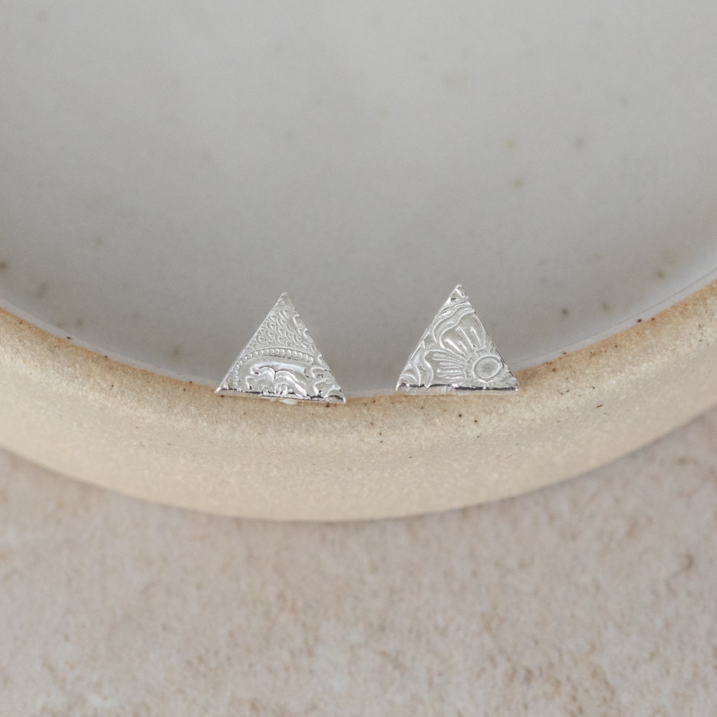 sterling silver textured triangle studs by Lucy Kemp Jewellery