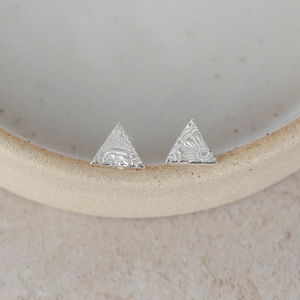 
                  
                    sterling silver textured triangle studs by Lucy Kemp Jewellery
                  
                