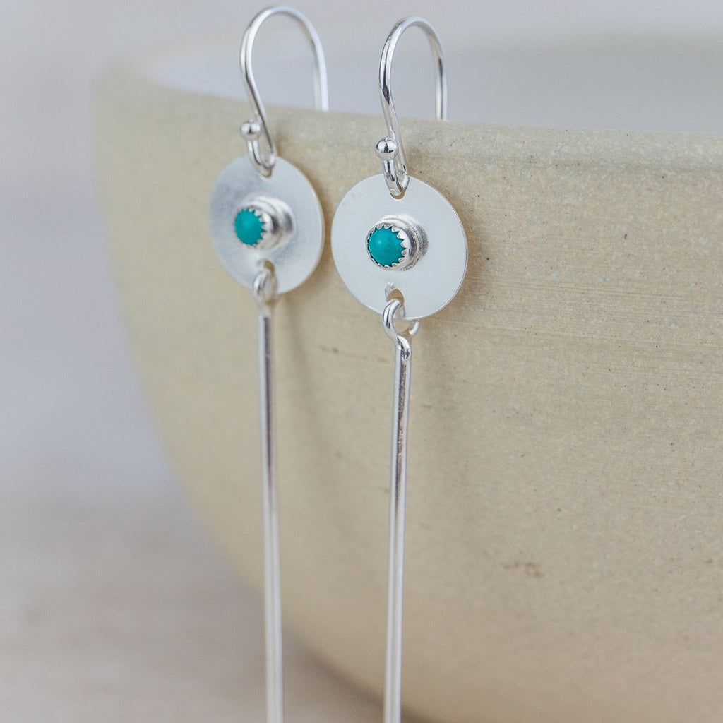 Sterling silver and semi precious birthstone stick earrings handmade by Lucy Kemp Jewellery