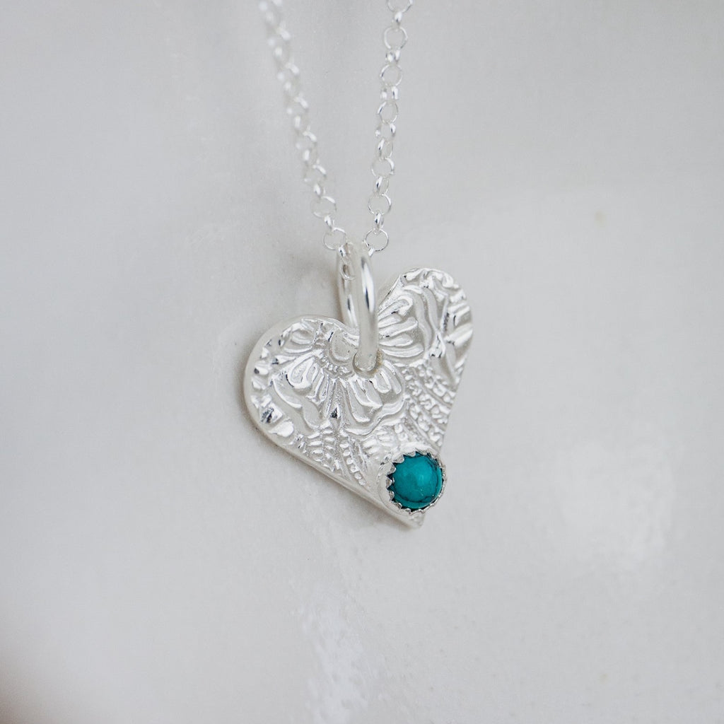 turquoise heart birthstone pendant by Lucy Kemp jewellery