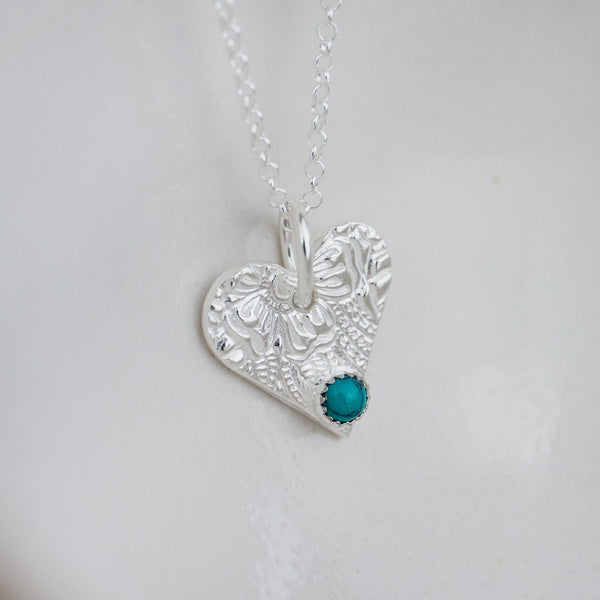 turquoise heart birthstone pendant by Lucy Kemp jewellery