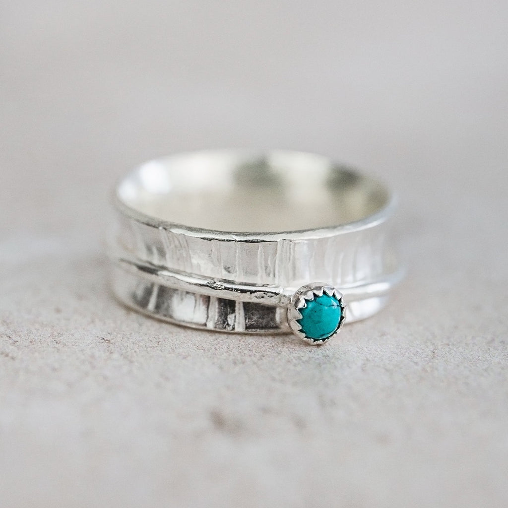Sterling Silver and turquoise spinner fidget ring from Lucy Kemp Jewellery