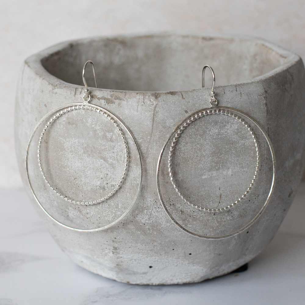 sterling silver two circle hoop earring handmade by Lucy Kemp Jewellery 