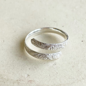
                  
                    recycled sterling silver lace wrap around adjustable thumb ring handmade by Lucy Kemp Jewellery
                  
                